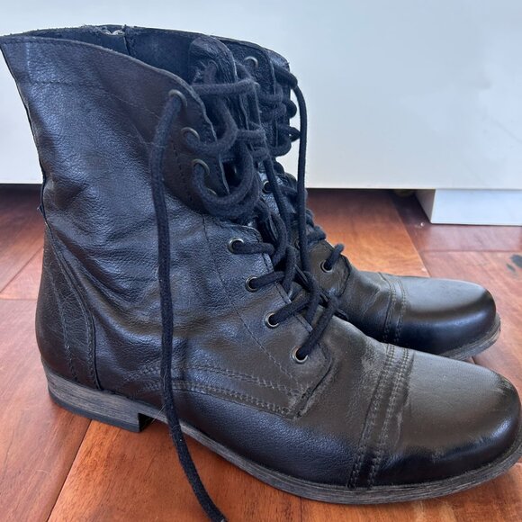Men's Steve Madden Black Leather Boots Size 10 - Picture 2 of 4